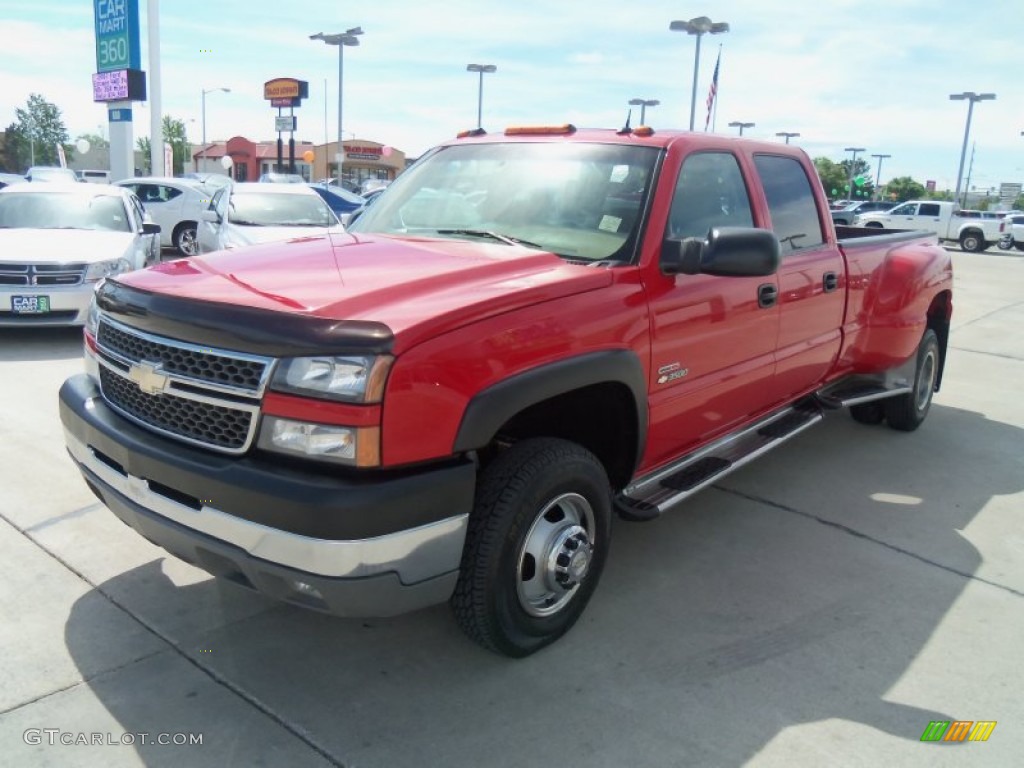 2005 Silverado 3500 LT Crew Cab 4x4 Dually - Victory Red / Tan photo #5