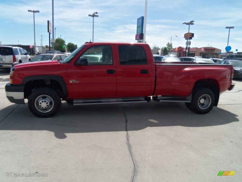 2005 Silverado 3500 LT Crew Cab 4x4 Dually - Victory Red / Tan photo #6