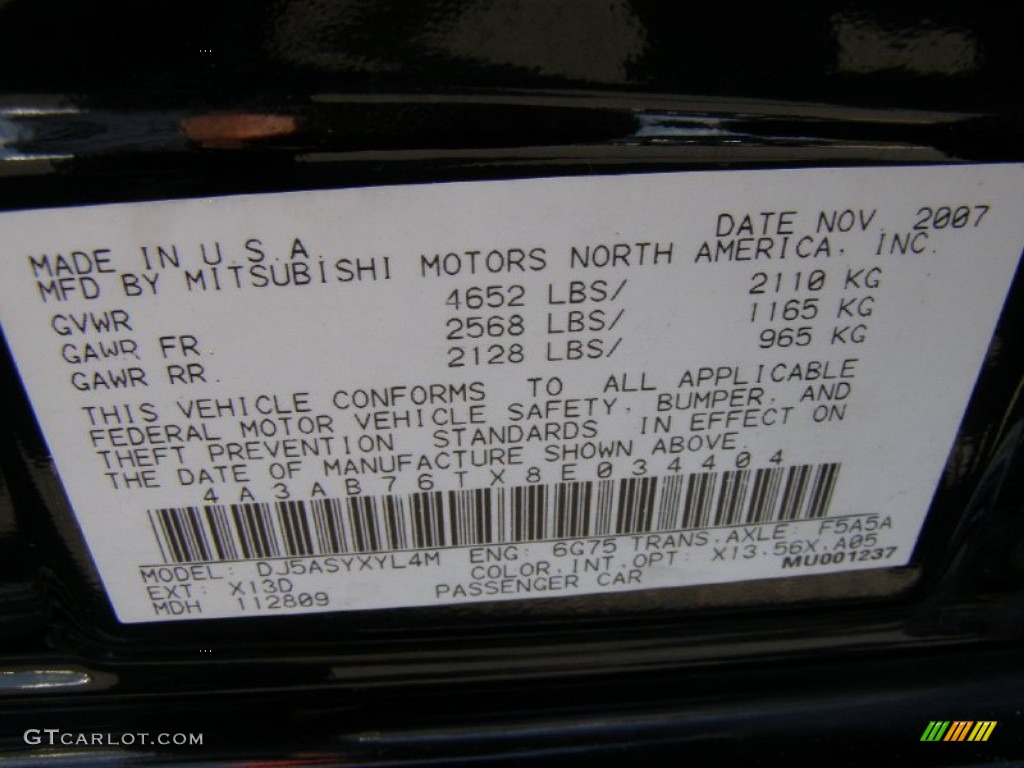 2008 Galant Color Code X13D for Kalapana Black Photo #66076217