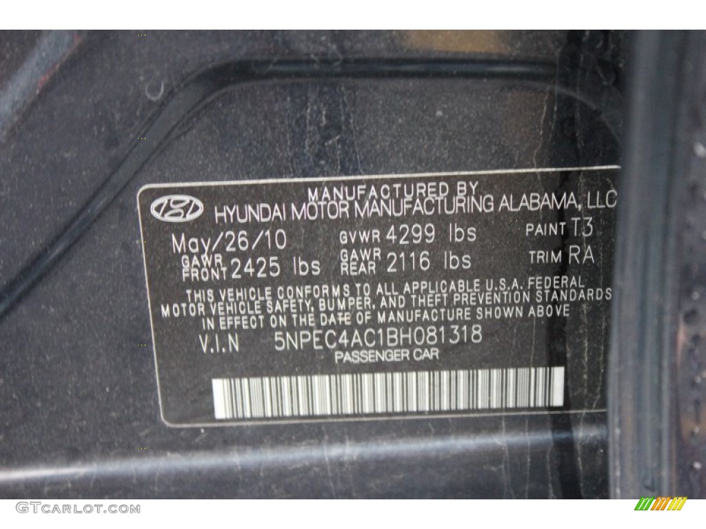 2011 Sonata Color Code T3 for Pacific Blue Pearl Photo #66081072