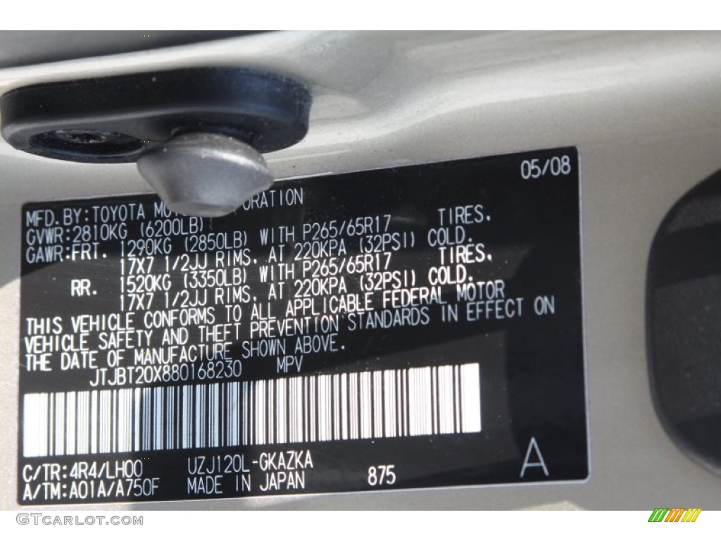 2008 GX Color Code 4R4 for Savannah Beige Metallic Photo #66086385