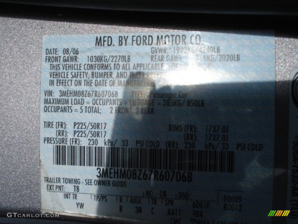 2007 Mercury Milan I4 Premier Color Code Photos