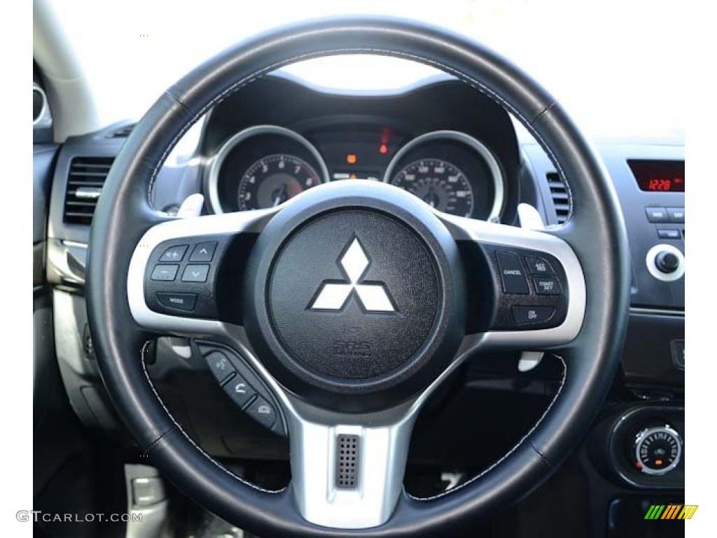 2010 Mitsubishi Lancer Evolution MR Touring Black Full Leather Steering Wheel Photo #66094026
