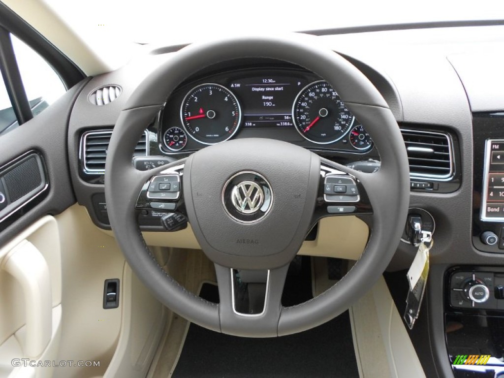 2012 Volkswagen Touareg TDI Sport 4XMotion Cornsilk Beige Steering Wheel Photo #66094242