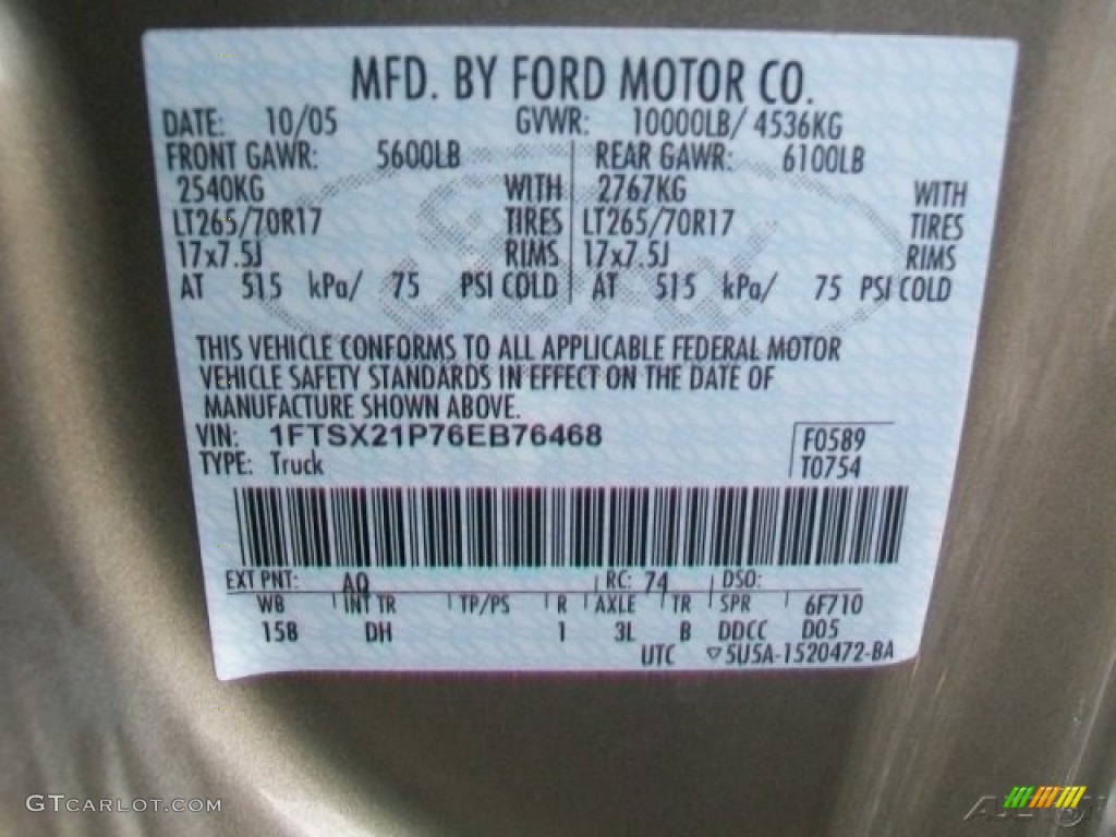 2006 F250 Super Duty Color Code AQ for Arizona Beige Metallic Photo #66094749