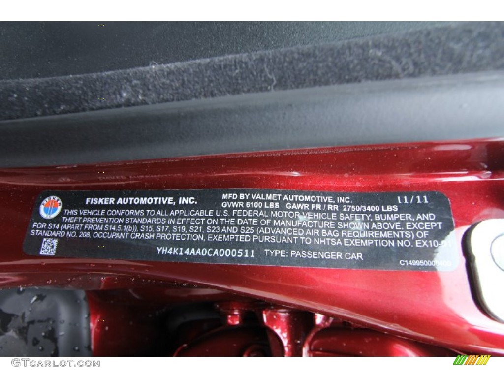 2012 Fisker Karma EcoSport Info Tag Photo #66094998
