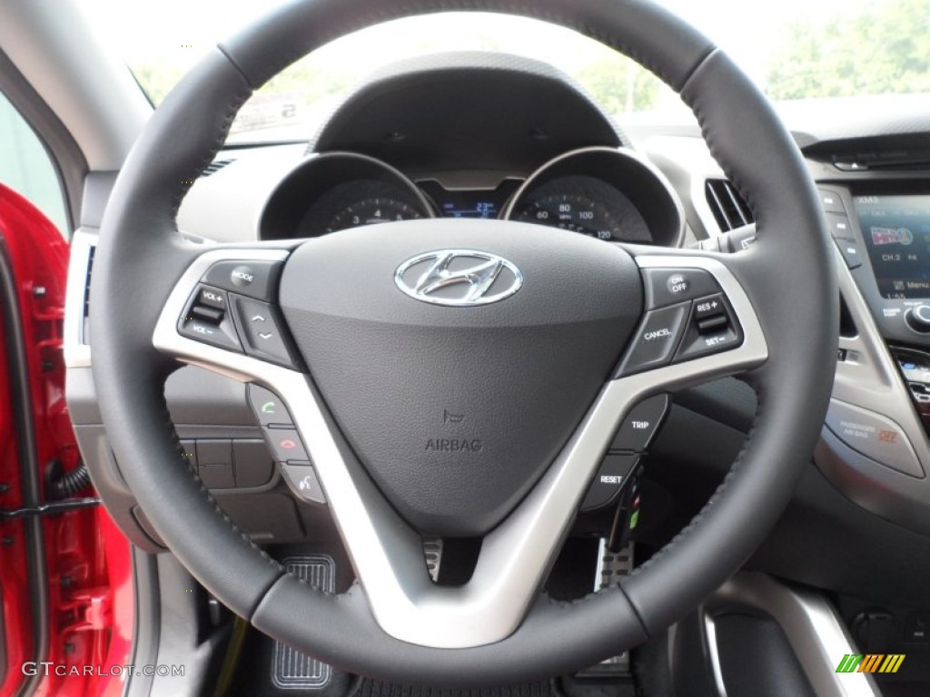 2012 Hyundai Veloster Standard Veloster Model Black/Red Steering Wheel Photo #66104450