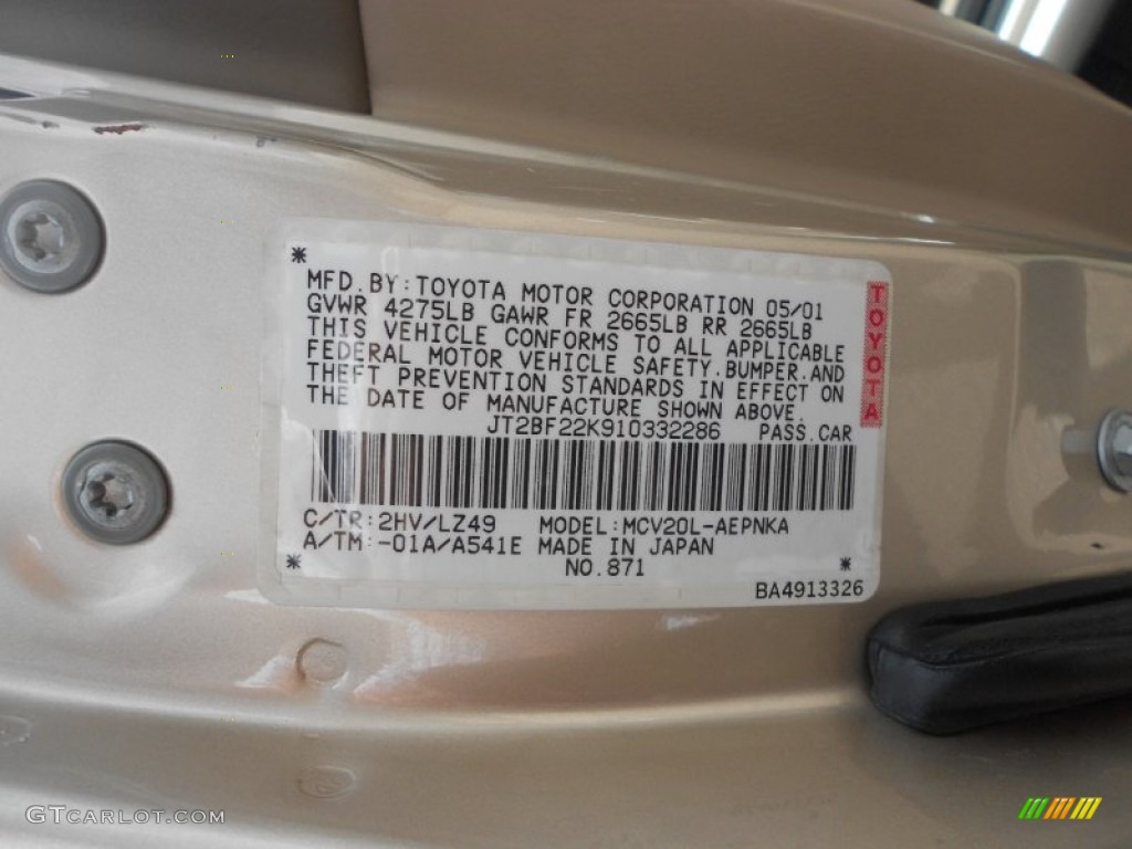 2001 Camry Color Code 2HV for Cashmere Beige Metallic Photo #66105033