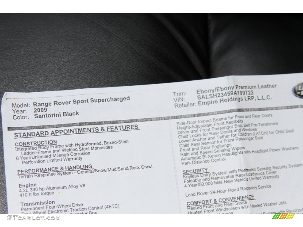 2009 Land Rover Range Rover Sport Supercharged Window Sticker Photo #66105039