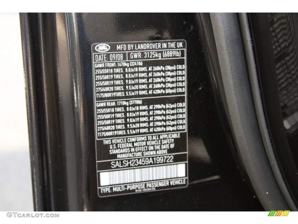 2009 Land Rover Range Rover Sport Supercharged Info Tag Photos