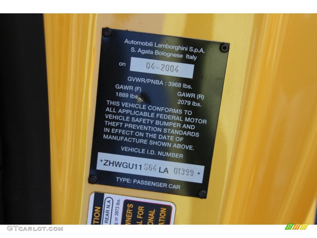 2004 Lamborghini Gallardo Coupe Info Tag Photo #66106040