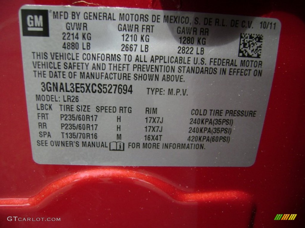 2012 Chevrolet Captiva Sport LT Info Tag Photo #66107490
