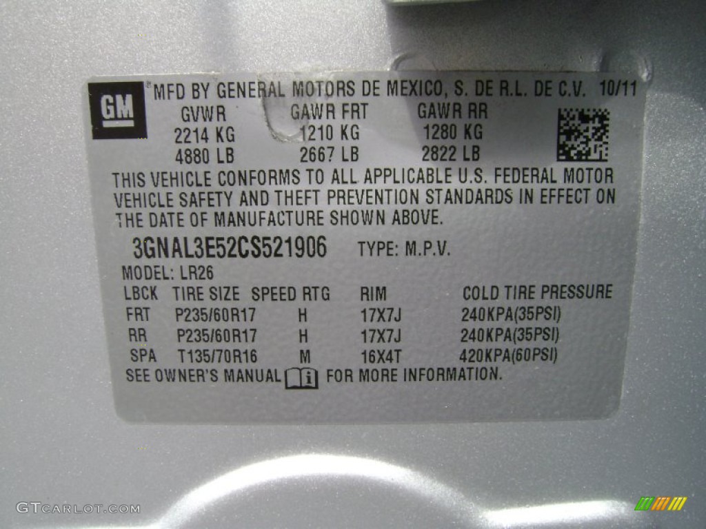 2012 Chevrolet Captiva Sport LT Info Tag Photo #66107625