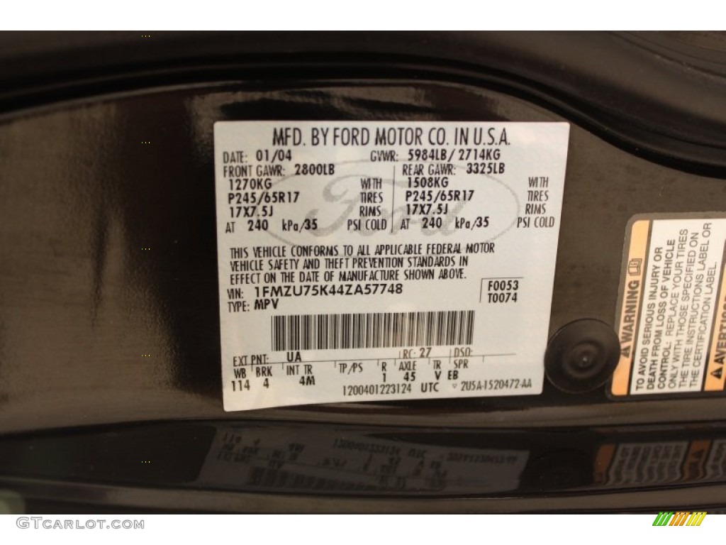 2004 Explorer Color Code UA for Black Photo #66119811