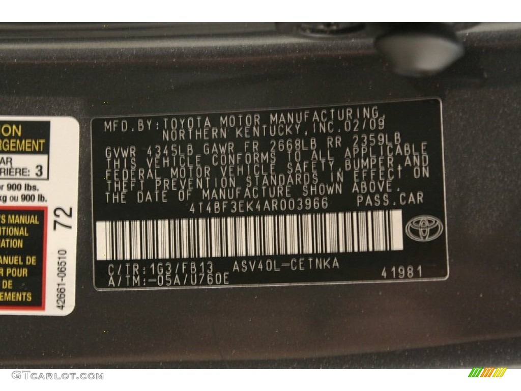 2010 Camry Color Code 1G3 for Magnetic Gray Metallic Photo #66120111