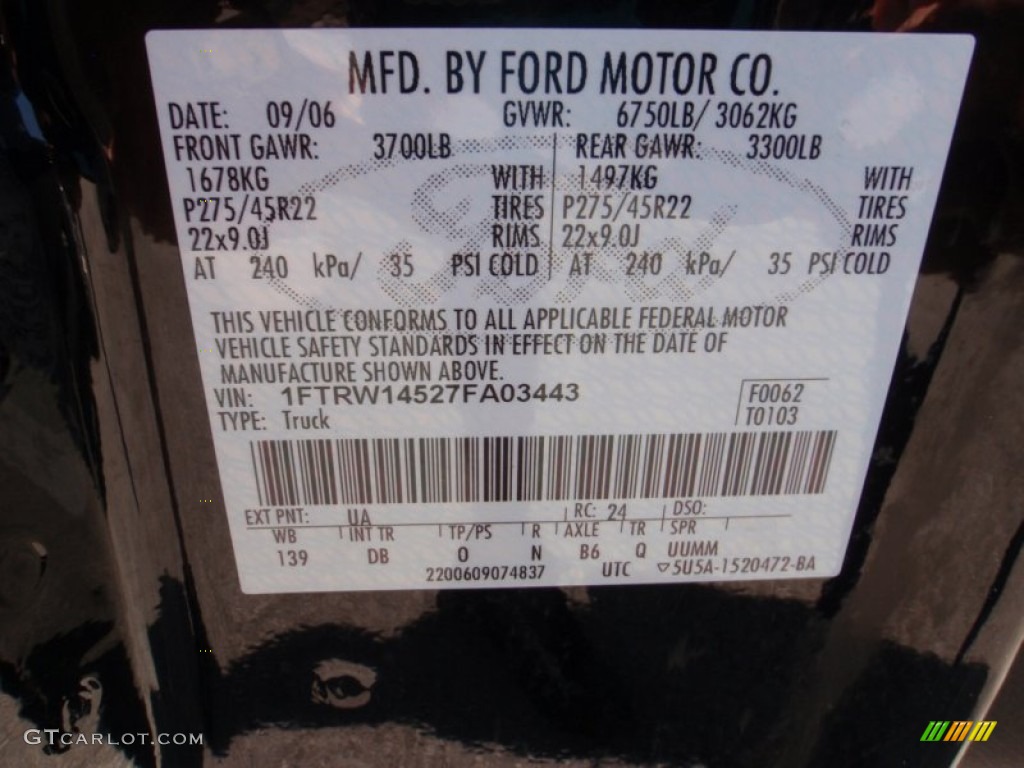 2007 F150 Color Code UA for Black Photo #66124871