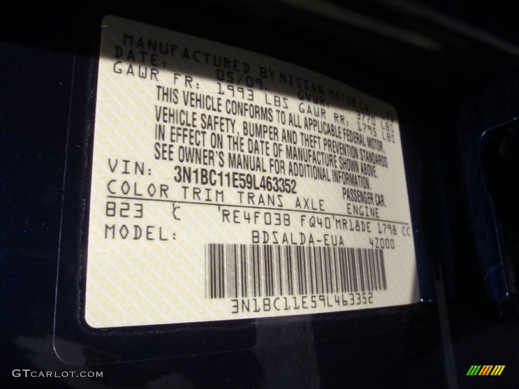 2009 Nissan Versa 1.8 S Sedan Color Code Photos