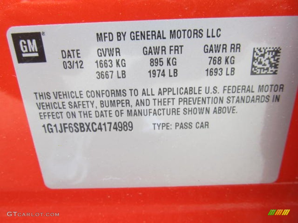2012 Chevrolet Sonic LTZ Hatch Info Tag Photo #66130028
