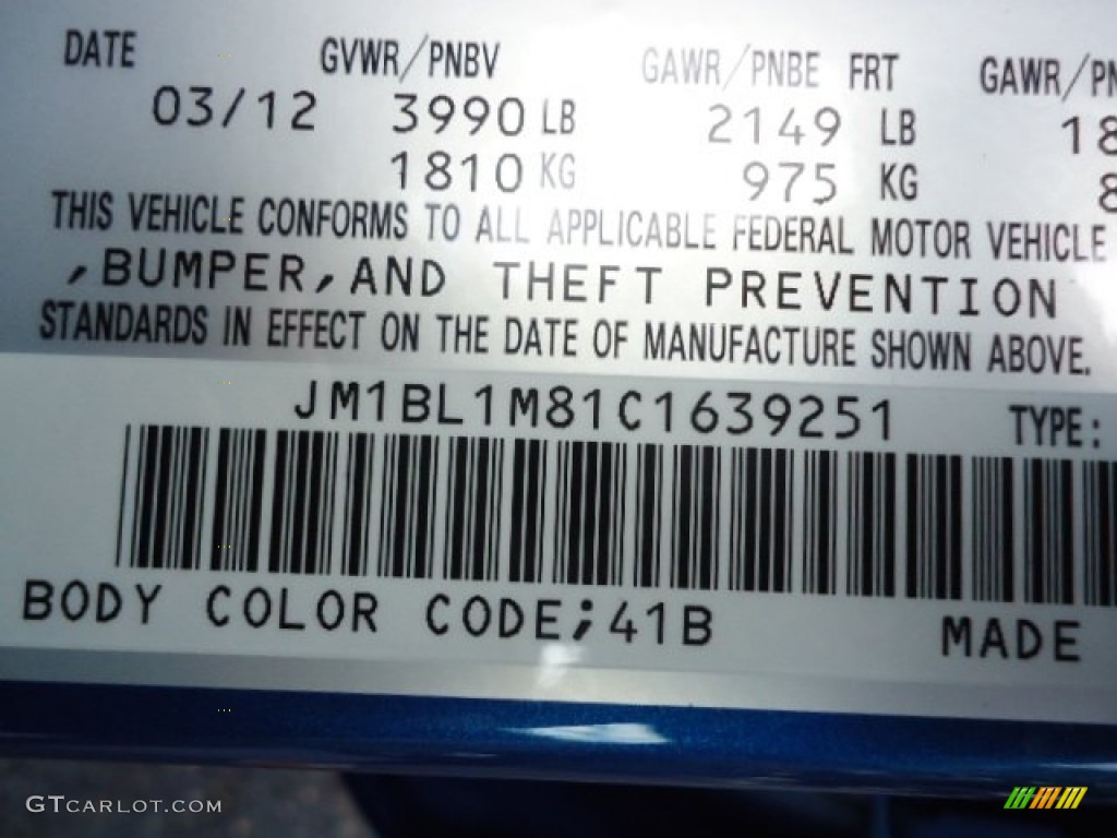 2012 MAZDA3 Color Code 41B for Sky Blue Mica Photo #66133964