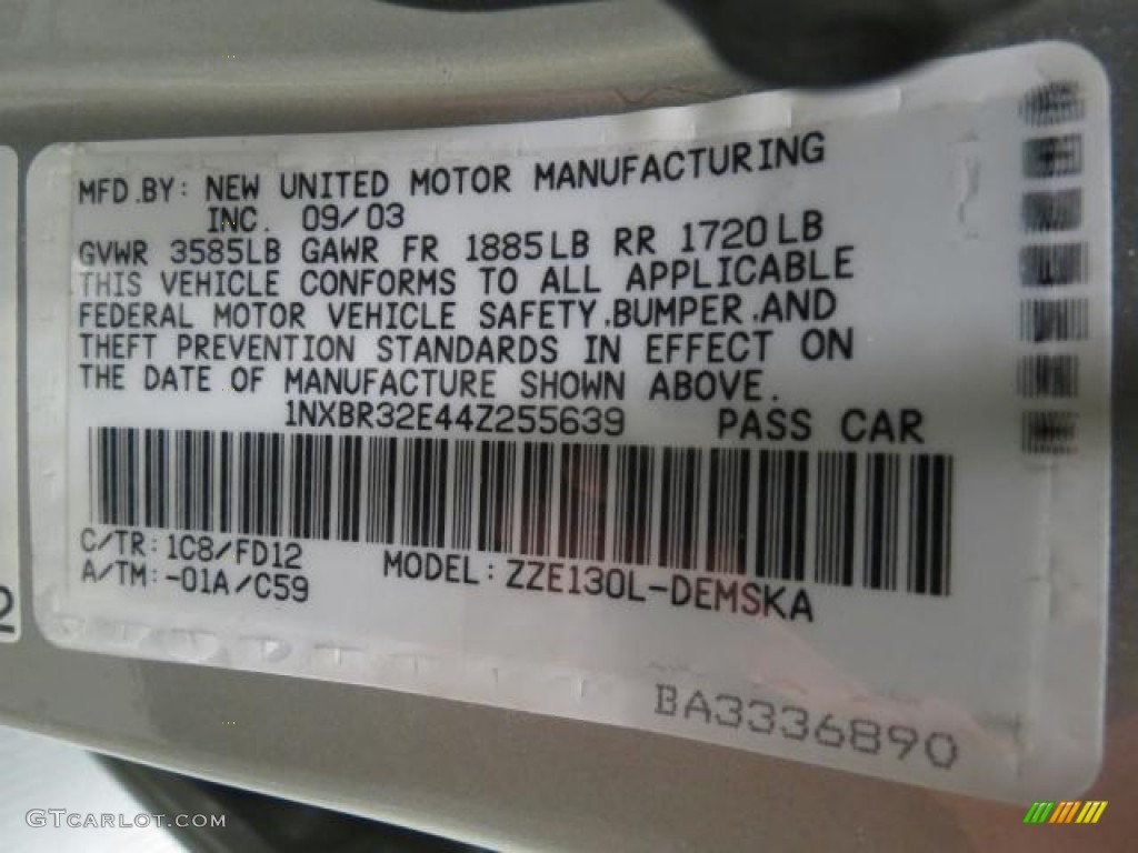 2004 Corolla Color Code 1C8 for Lunar Mist Silver Metallic Photo #66142790