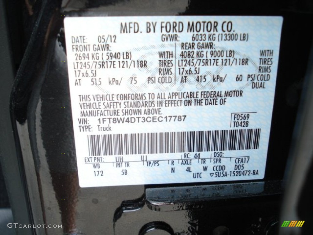 2012 F450 Super Duty Color Code UH for Tuxedo Black Photo #66145175