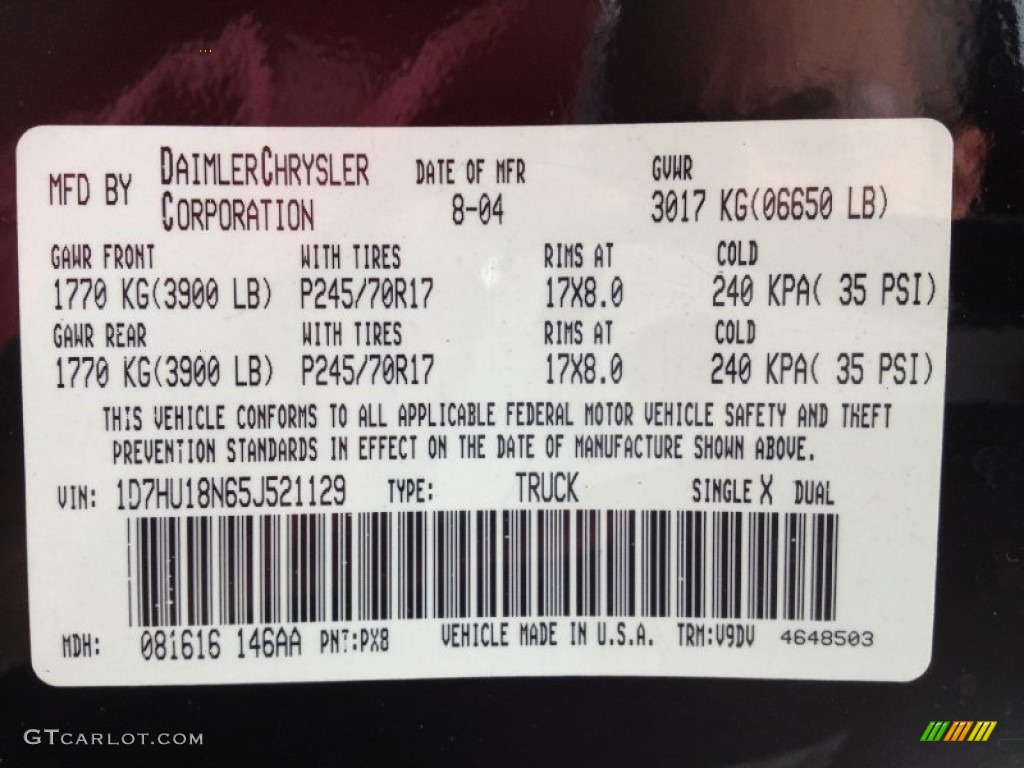 2005 Ram 1500 Color Code PX8 for Black Photo #66185447
