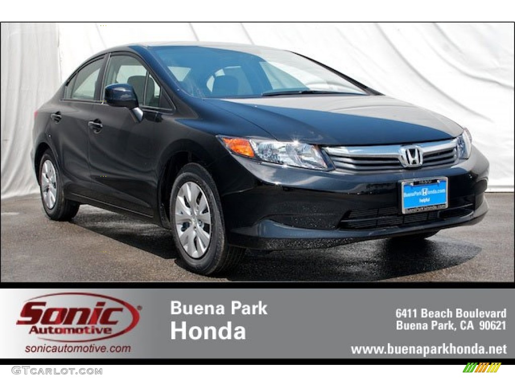 2012 Civic LX Sedan - Crystal Black Pearl / Gray photo #1