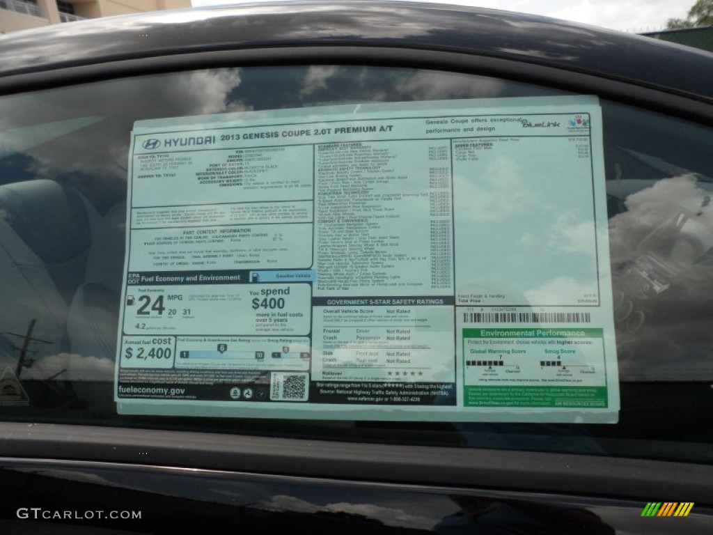 2013 Hyundai Genesis Coupe 2.0T Window Sticker Photo #66186656