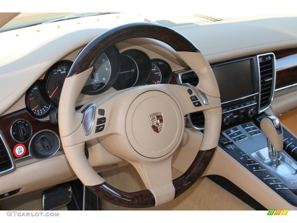 2012 Porsche Panamera 4S Luxor Beige Steering Wheel Photo #66186866