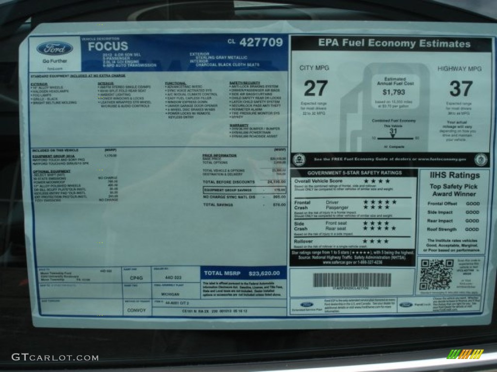 2012 Ford Focus SEL Sedan Window Sticker Photo #66187820