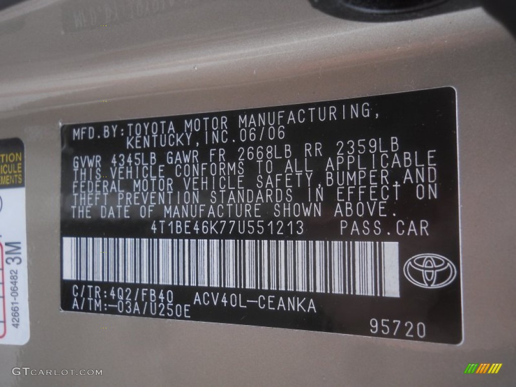 4Q2 2007 Toyota Camry CE Parts