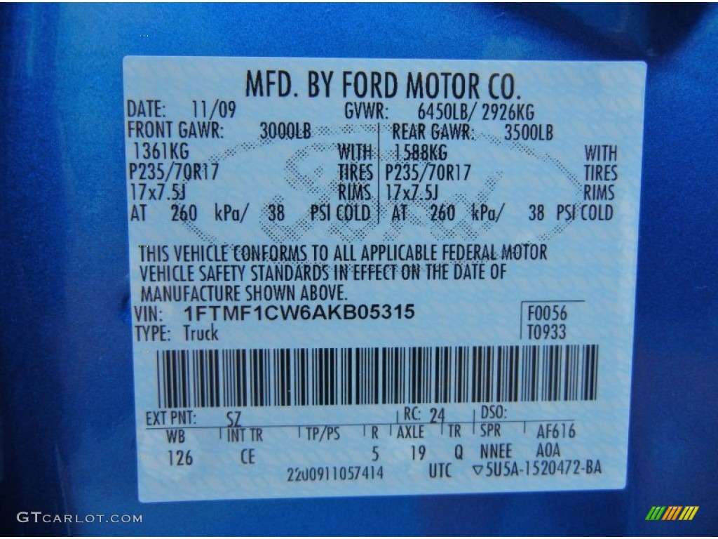 2010 Ford F150 XL Regular Cab Color Code Photos