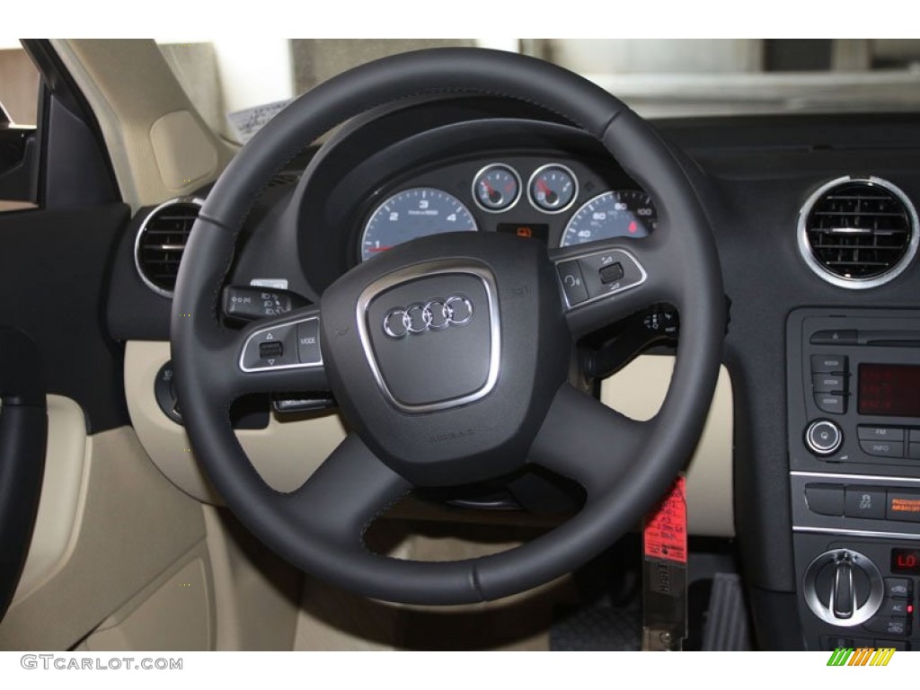 2012 Audi A3 2.0 TDI Luxor Beige Steering Wheel Photo #66205892
