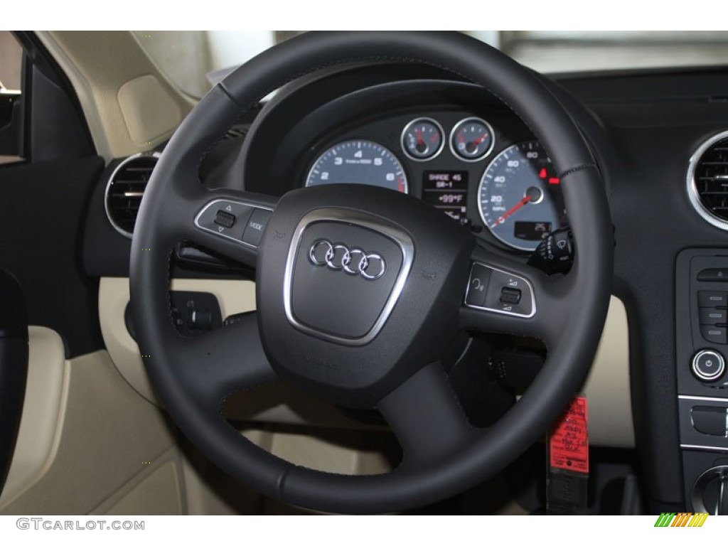 2012 Audi A3 2.0T Luxor Beige Steering Wheel Photo #66205985