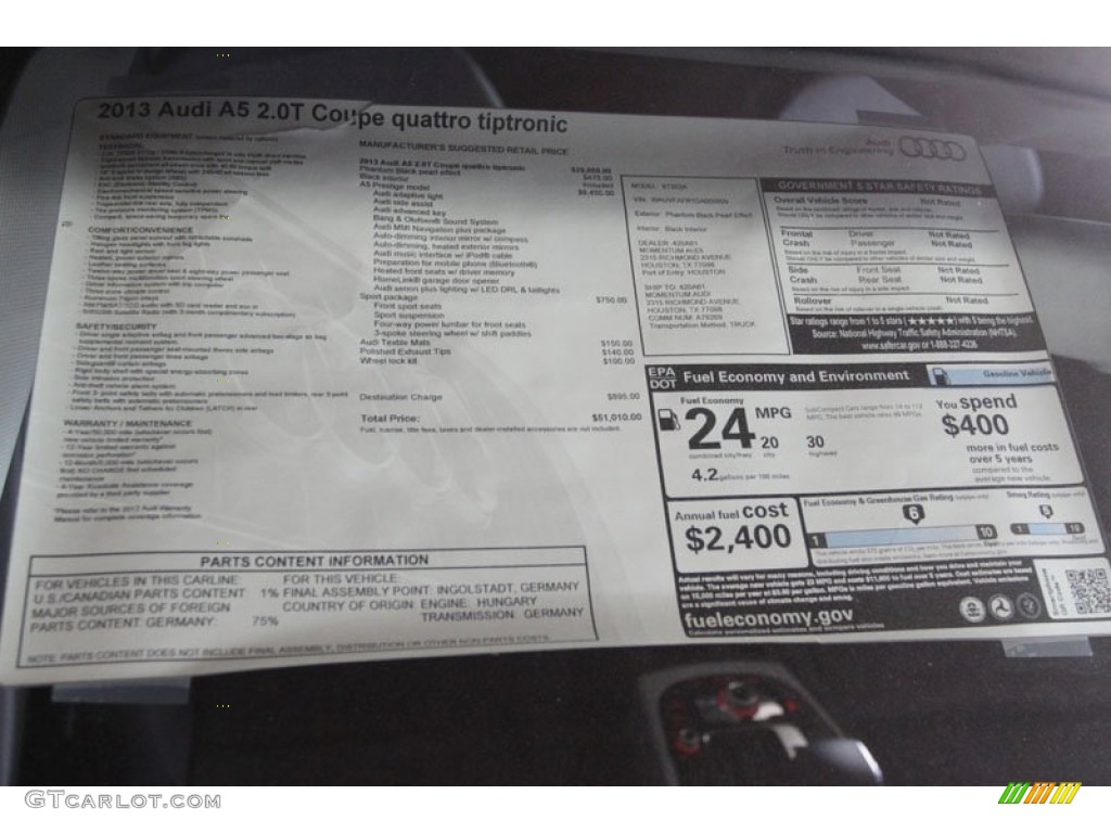 2013 Audi A5 2.0T quattro Coupe Window Sticker Photo #66206340