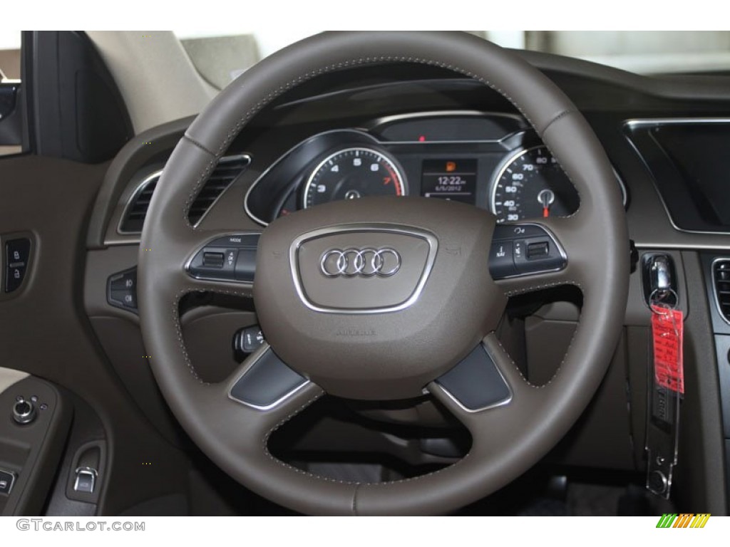 2013 Audi A4 2.0T quattro Sedan Velvet Beige/Moor Brown Steering Wheel Photo #66206589
