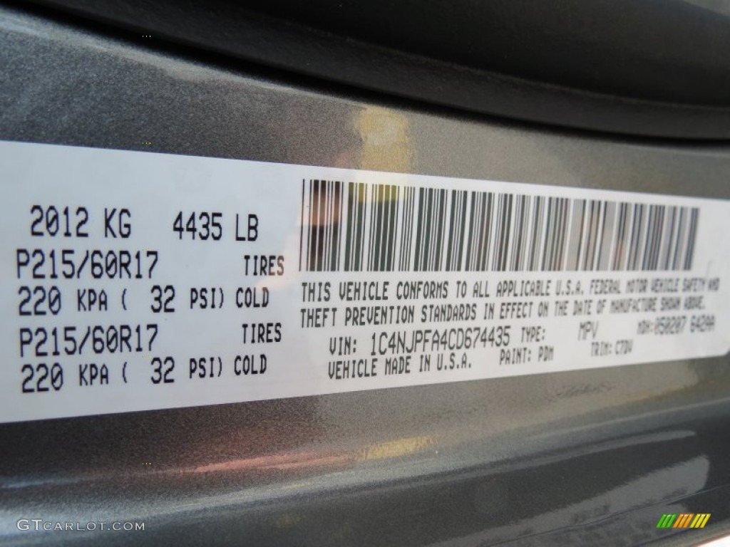 2012 Patriot Color Code PDM for Mineral Gray Metallic Photo #66208504