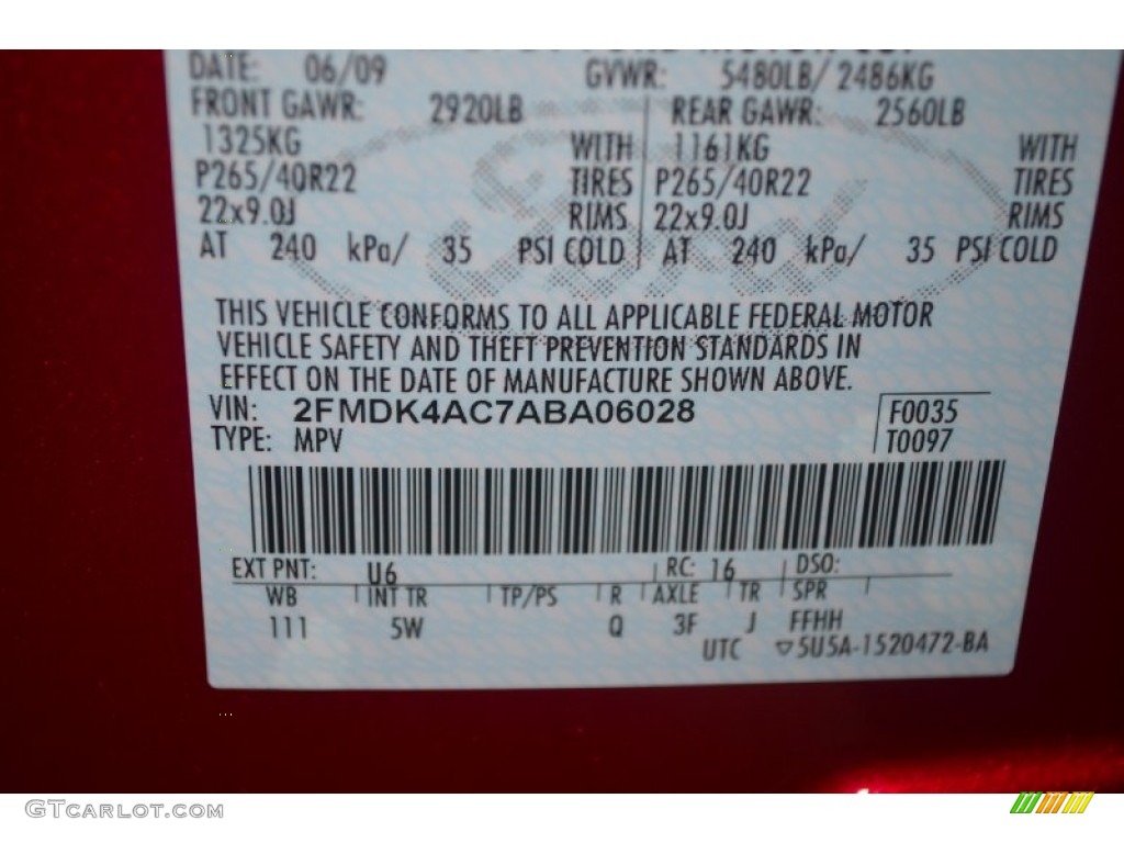 2010 Edge Color Code U6 for Red Candy Metallic Photo #66210007