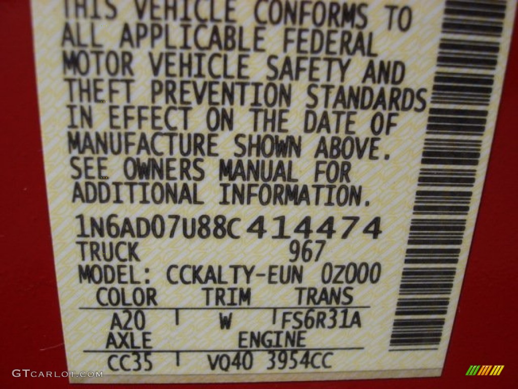 2008 Frontier Color Code A20 for Red Alert Photo #66211318