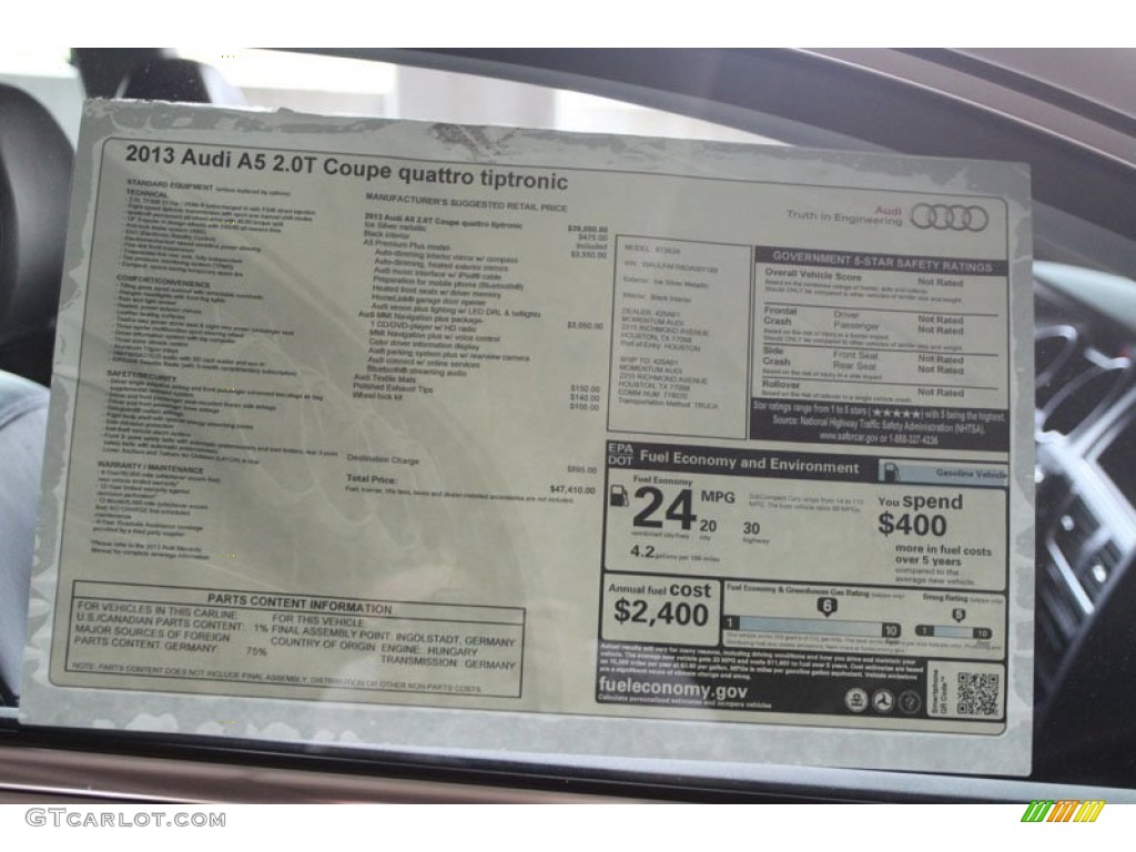 2013 Audi A5 2.0T quattro Coupe Window Sticker Photo #66223051