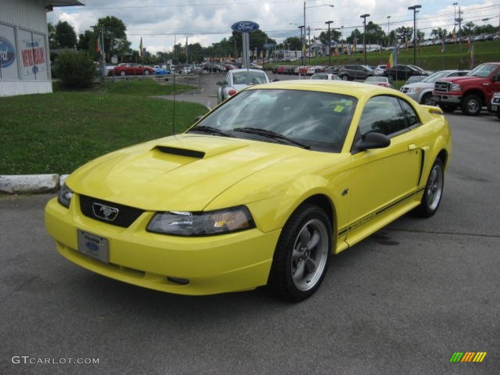 Zinc Yellow Metallic 2001 Ford Mustang GT Coupe Exterior Photo #66225501