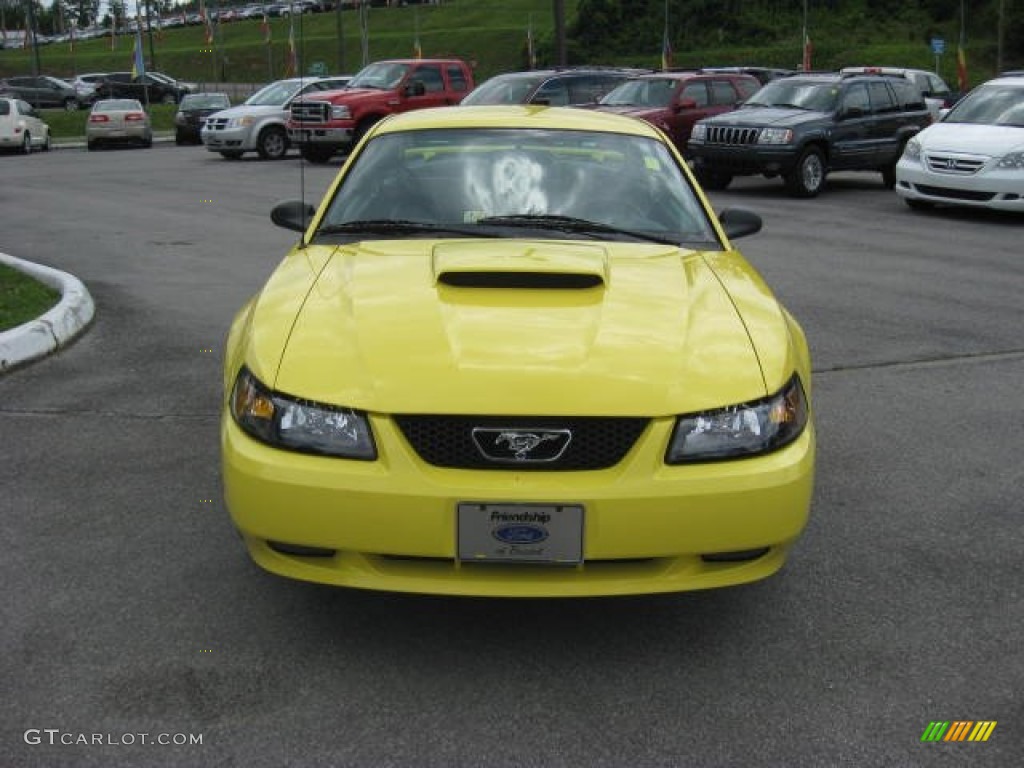 2001 Mustang GT Coupe - Zinc Yellow Metallic / Dark Charcoal photo #3