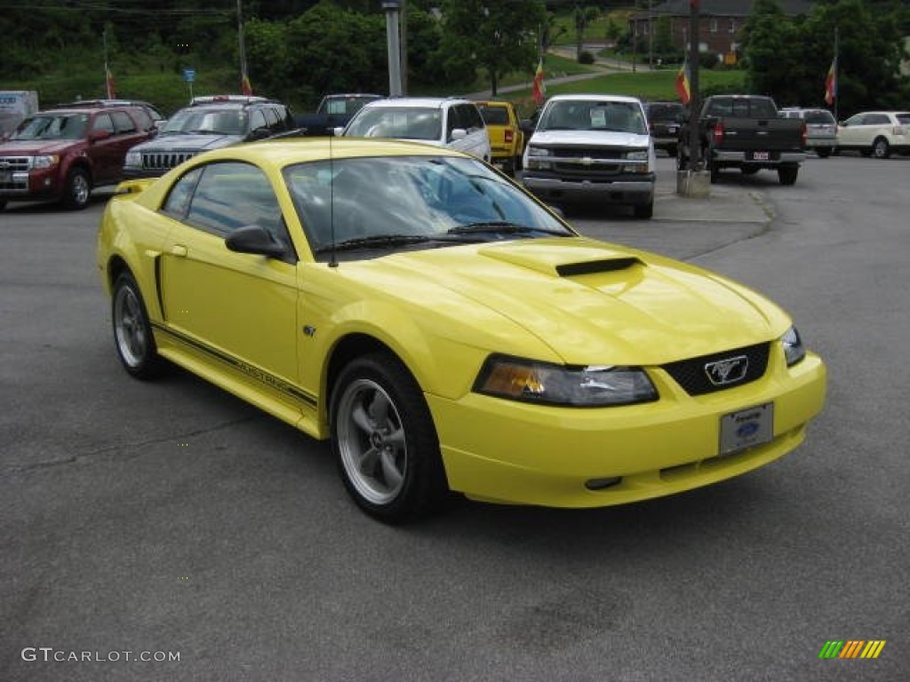 Zinc Yellow Metallic 2001 Ford Mustang GT Coupe Exterior Photo #66225516