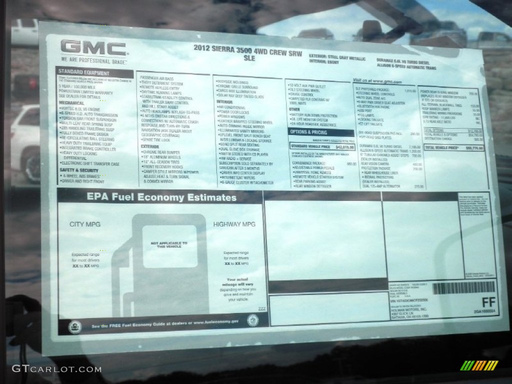 2012 GMC Sierra 3500HD SLE Crew Cab 4x4 Window Sticker Photo #66236651