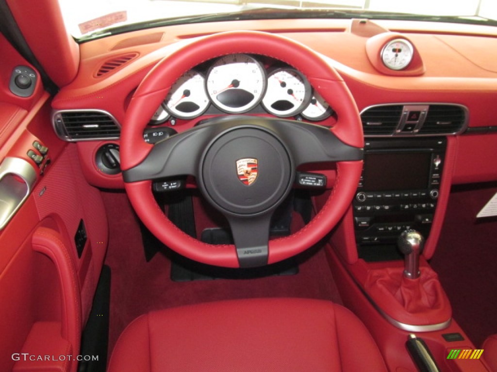 2012 Porsche 911 Turbo Cabriolet Carrera Red Natural Leather Steering Wheel Photo #66236897