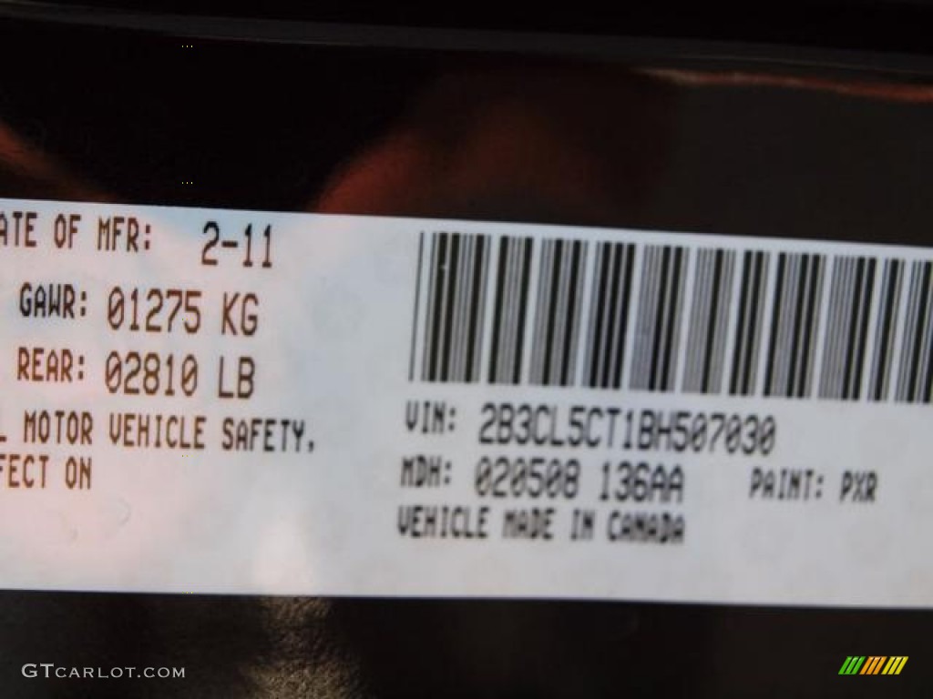 2011 Charger Color Code PXR for Brilliant Black Crystal Pearl Photo #66239811