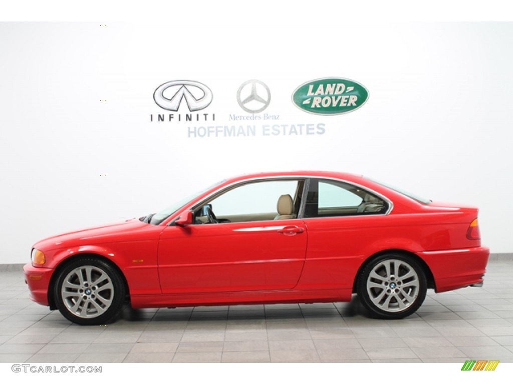 2001 3 Series 330i Coupe - Bright Red / Sand photo #2