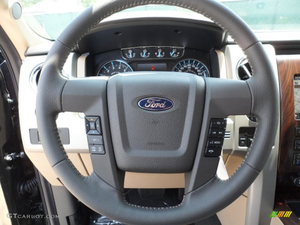 2012 Ford F150 Lariat SuperCrew Pale Adobe Steering Wheel Photo #66249455