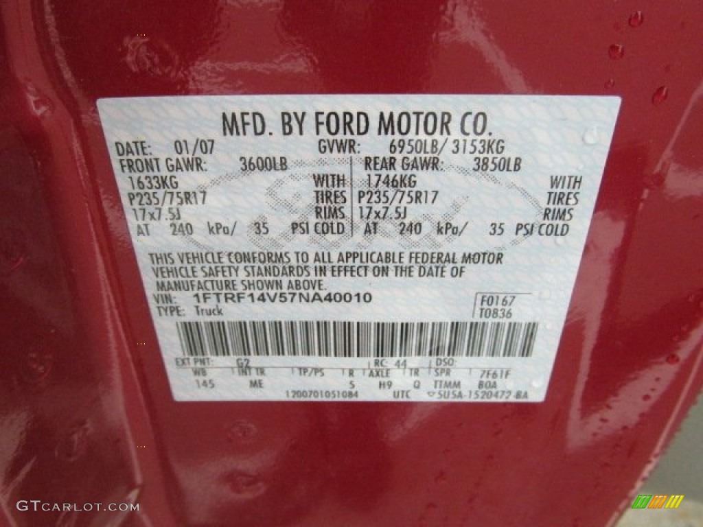 2007 F150 Color Code G2 for Redfire Metallic Photo #66250445