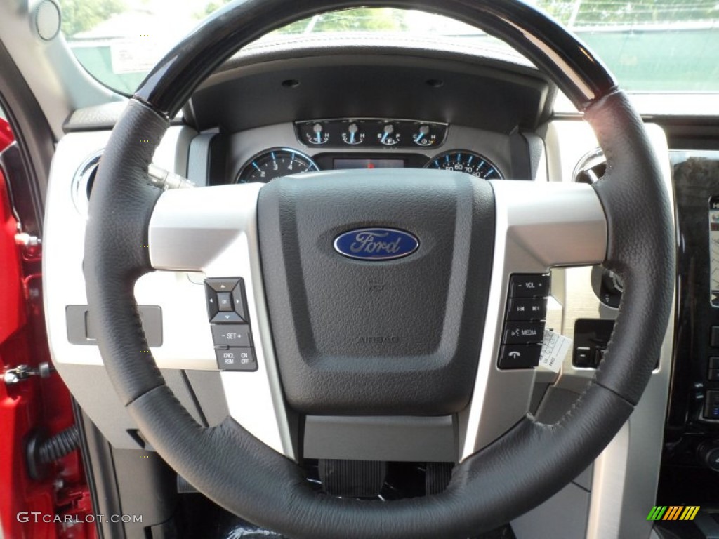 2012 Ford F150 Platinum SuperCrew 4x4 Platinum Steel Gray/Black Leather Steering Wheel Photo #66250880
